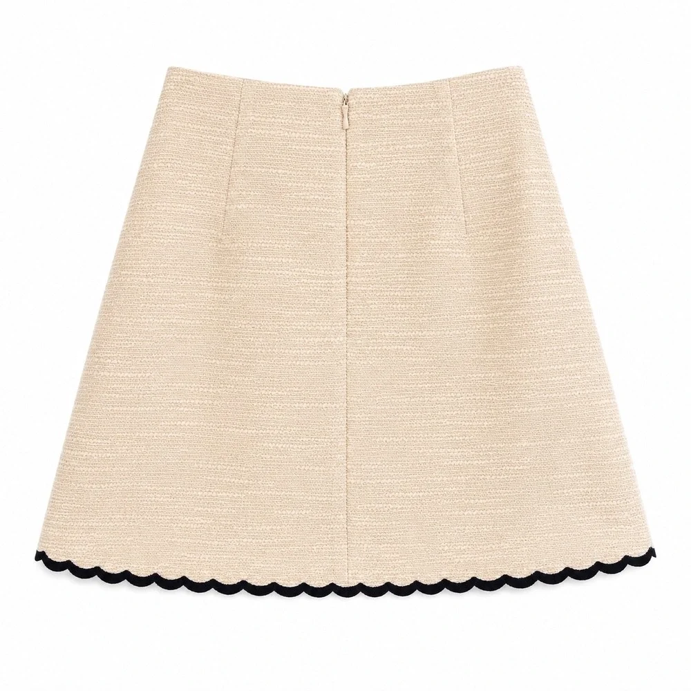 Kate Spade Women's 12 Scallop Tweed Mini Skirt Sand Dune Beige Black Career